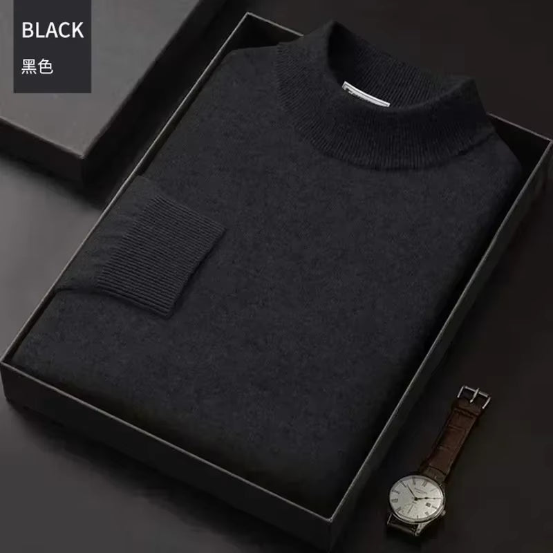 New 2025 Men'S Mock Collar 100% Pure Woolen Sweater Tops Autumn Winter Cashmere Sweater Men Pullover Knitted Warm Sweater Male