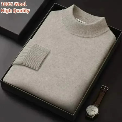New 2025 Men'S Mock Collar 100% Pure Woolen Sweater Tops Autumn Winter Cashmere Sweater Men Pullover Knitted Warm Sweater Male