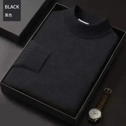 New 2025 Men'S Mock Collar 100% Pure Woolen Sweater Tops Autumn Winter Cashmere Sweater Men Pullover Knitted Warm Sweater Male